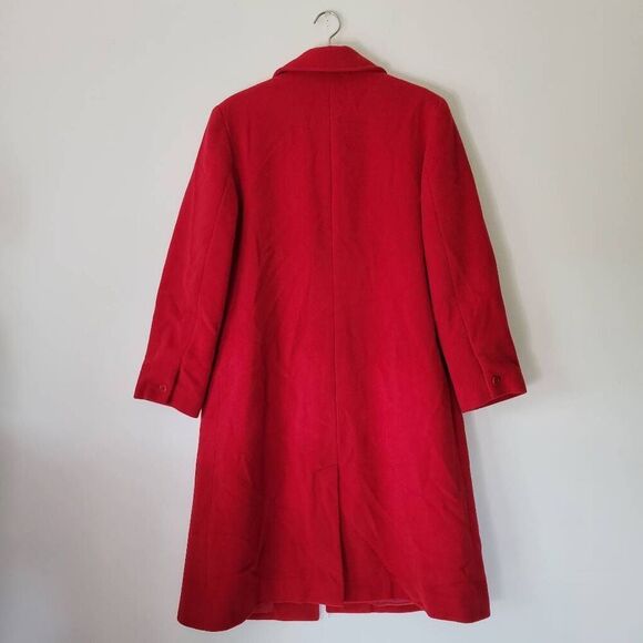 Lands' End 100% Wool Classic Red Women's Coat Long Buttons Pockets 8 M - Picture 2 of 8